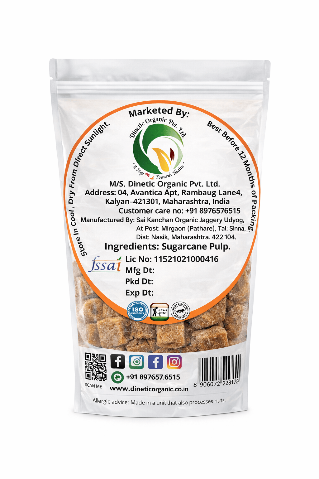 Pure Organic Jaggery Cubes Back-Ilika