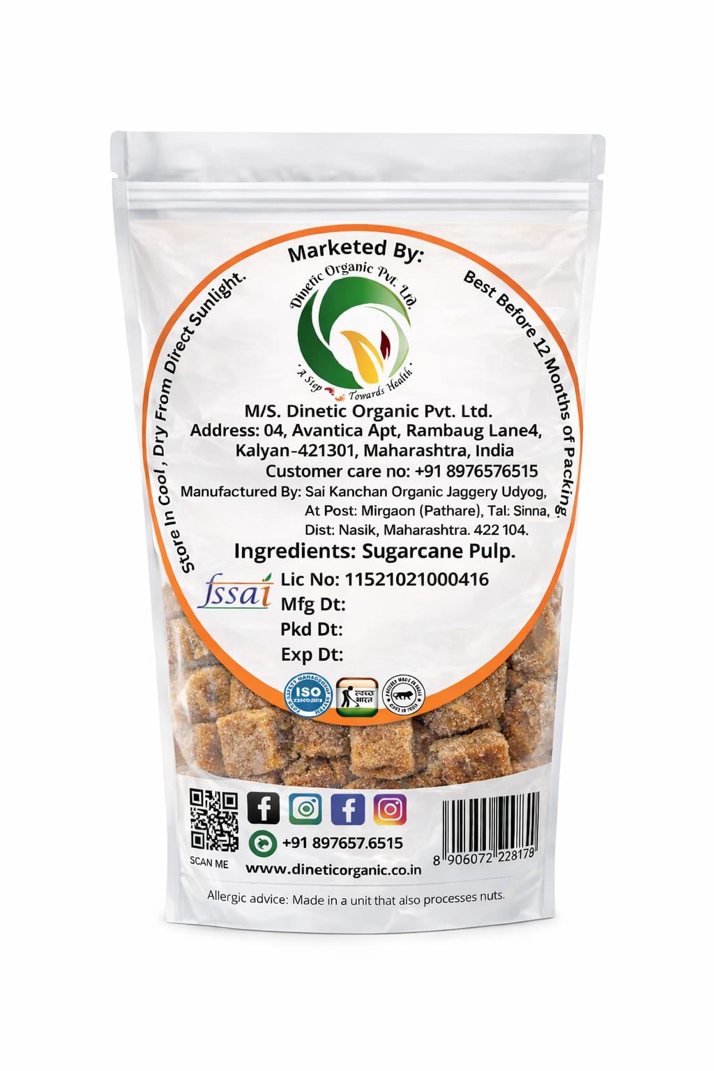 Pure Organic Jaggery Cubes Back-Ilika
